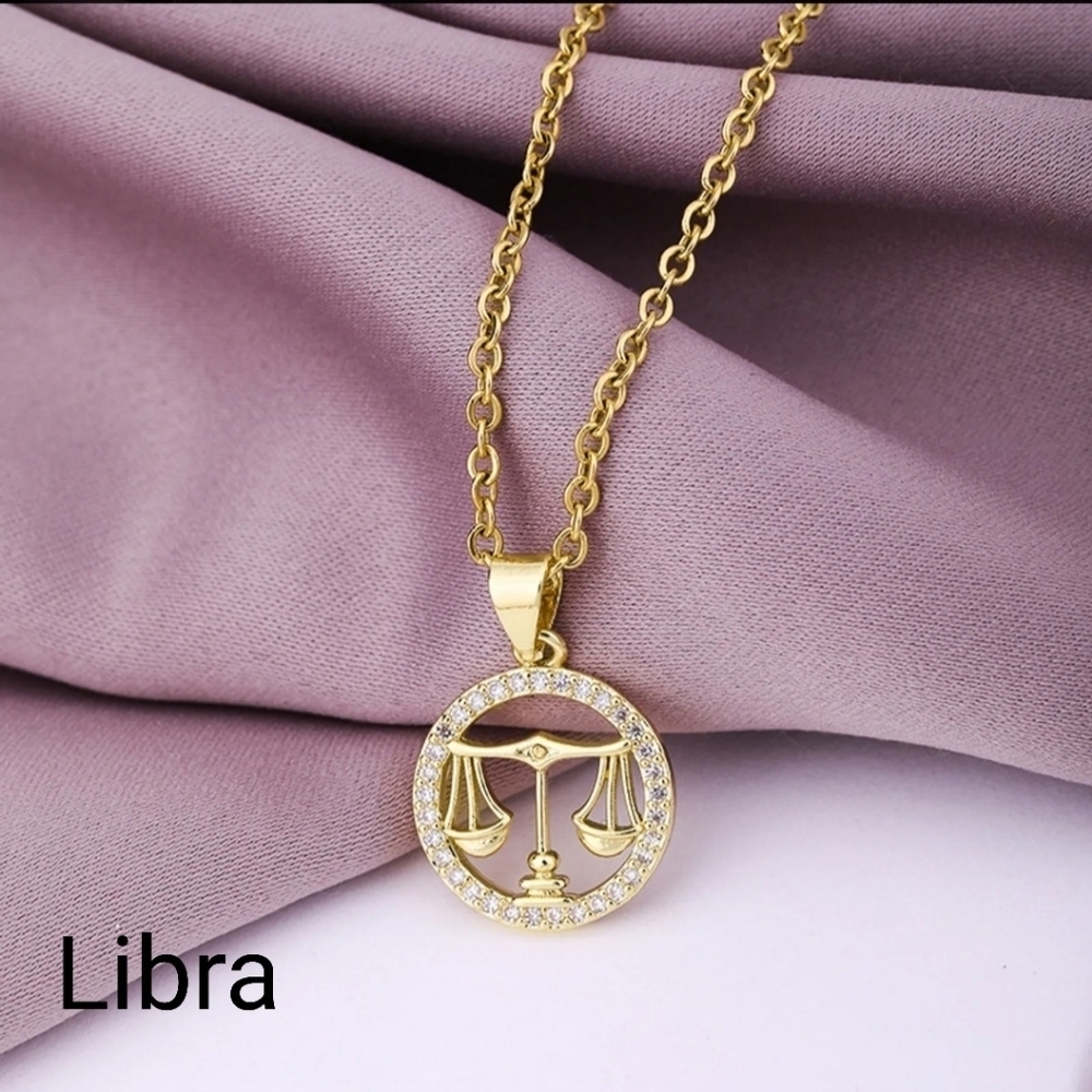 SEE NEW LISTING Libra Zodiac Necklace Inlaid Zircon Gold Plated Stainless Steel - Picture 15 of 17